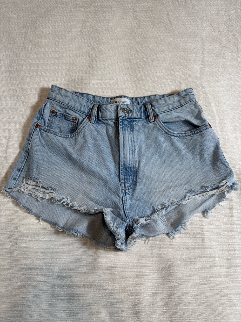 Zara Light Wash Distressed Denim Shorts
